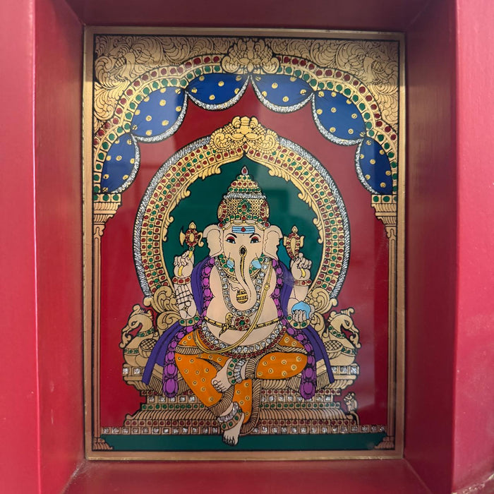 Wooden framed Glass Tanjore : Gajanan 1