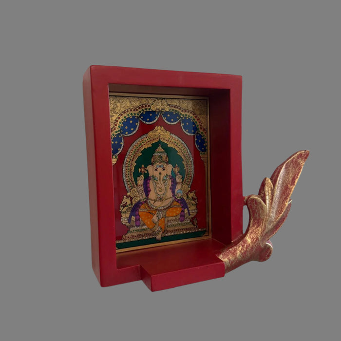 Wooden framed Glass Tanjore : Gajanan 1