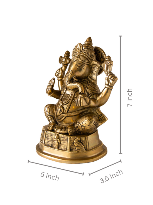 Lord Ganesh Brass Idol Seated on Pedestal