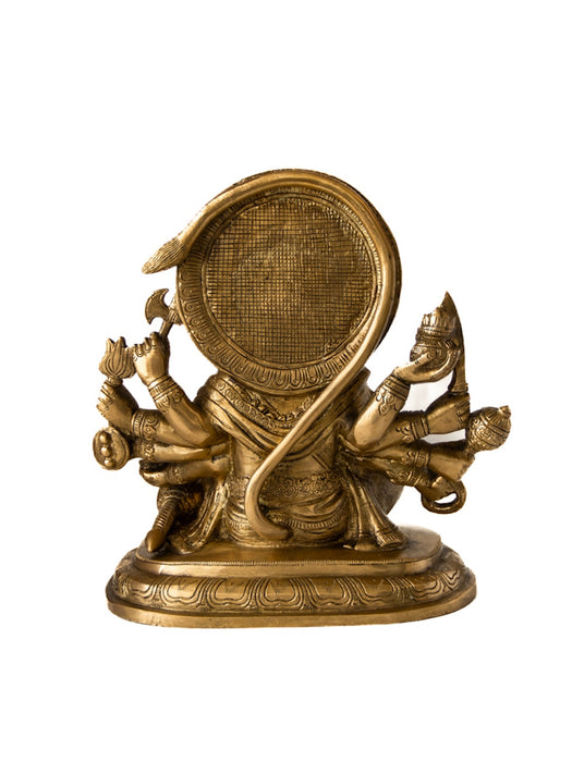Panchmukhi Hanuman Brass Idol Seated on Pedestal