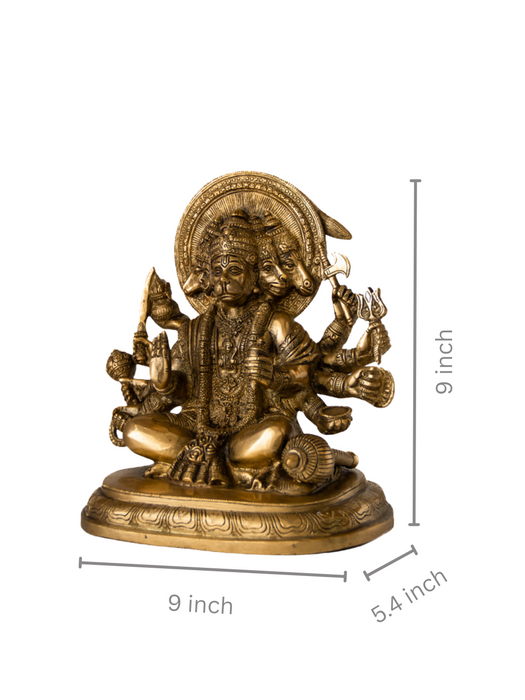 Panchmukhi Hanuman Brass Idol Seated on Pedestal