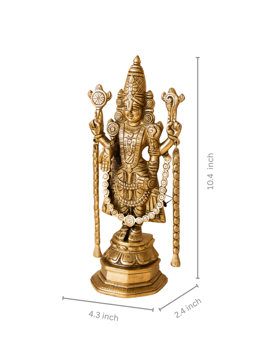 Brass Lord Tirupati Balaji Standing With Chakra & Conch