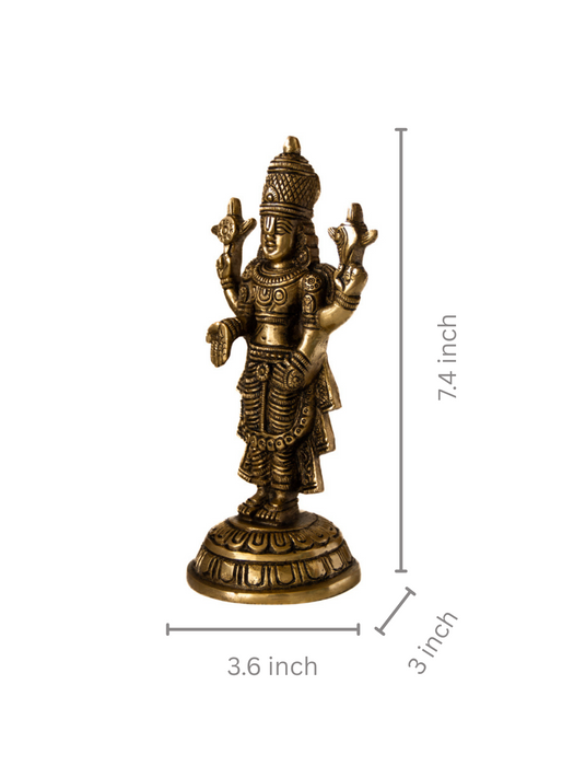 Brass Lord Tirupati Balaji Standing With Chakra & Conch