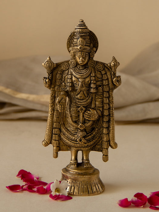 Brass Lord Tirupati Balaji Standing With Chakra & Conch