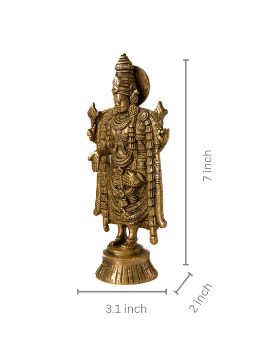 Brass Lord Tirupati Balaji Standing With Chakra & Conch