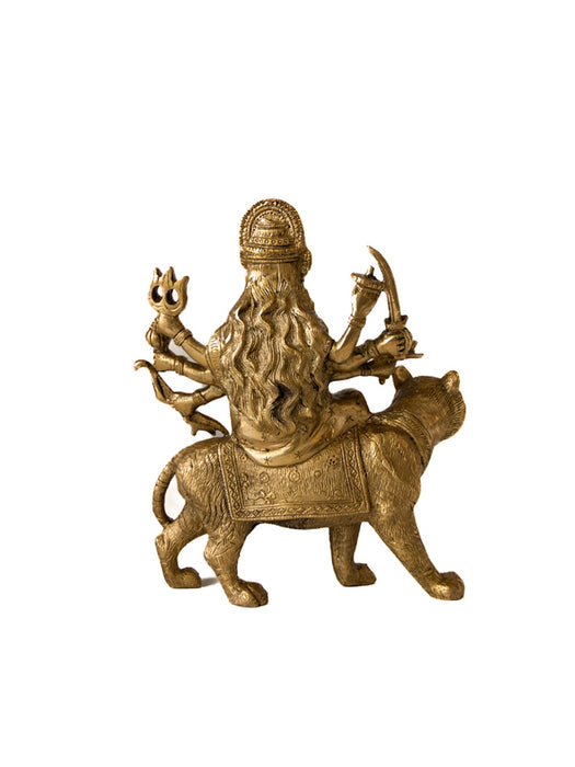 Durga Brass Idol Sitting on a Mighty Lion