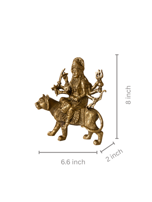 Durga Brass Idol Sitting on a Mighty Lion