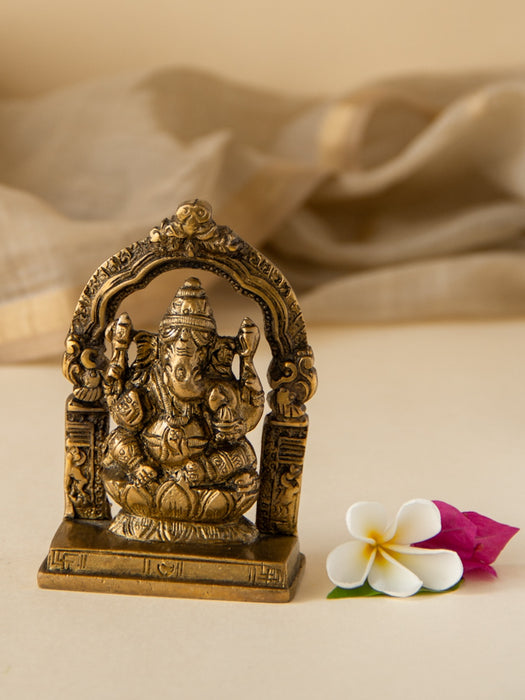 Brass Ganesh Seated With Prabhavali Yali