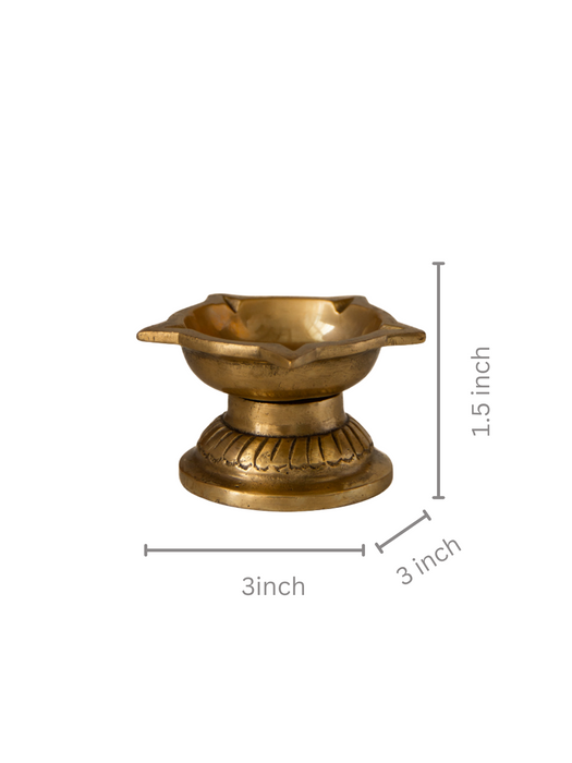 Phool Carved Brass Diya – Handcrafted 5-Wick Oil Lamp