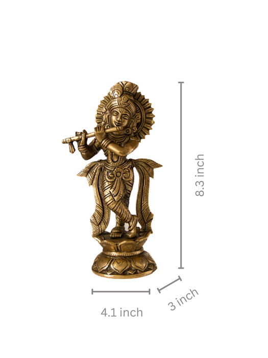 Lord Krishna Brass statue playing the flute