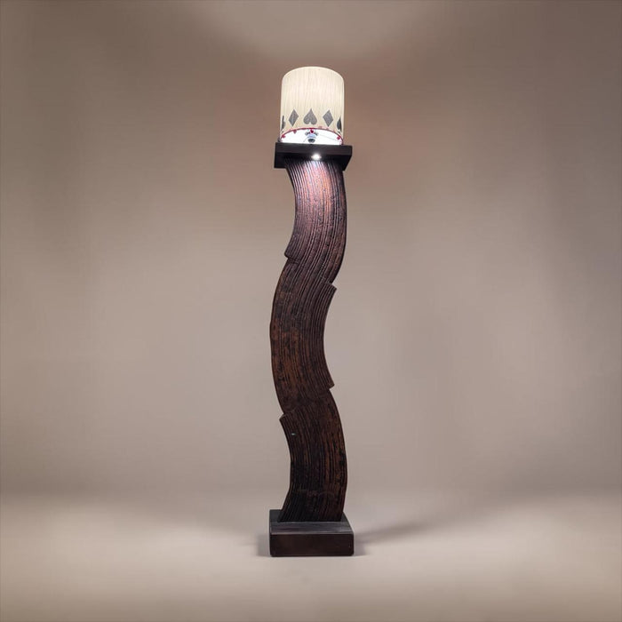Tall, Curved Wooden Floor  Lamp with Textured Detail : Noor 41 ( Shade Included)