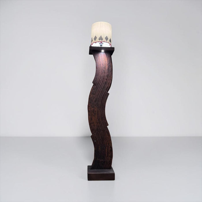 Tall, Curved Wooden Floor  Lamp with Textured Detail : Noor 41 ( Shade Included)