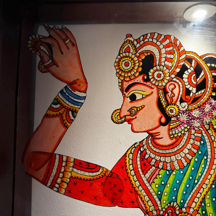 Framed Tholu Art Leather Painting with Inset Light