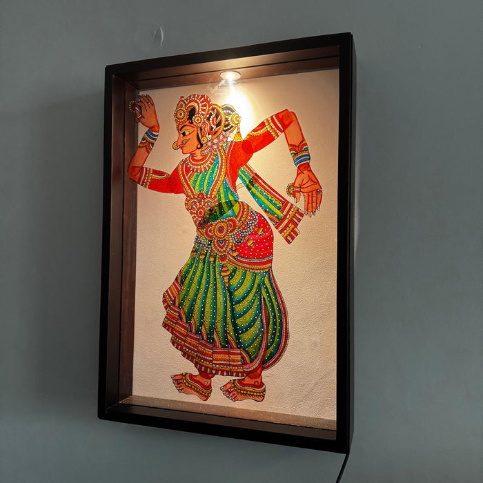 Framed Tholu Art Leather Painting with Inset Light