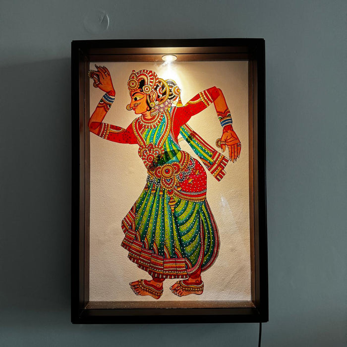 Framed Tholu Art Leather Painting with Inset Light
