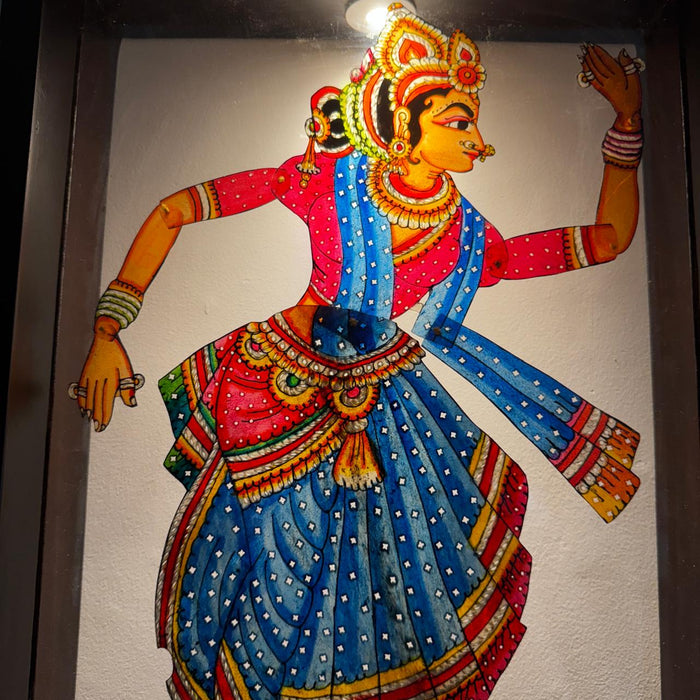 Framed Tholu Art Leather Painting with Inset Light (small)
