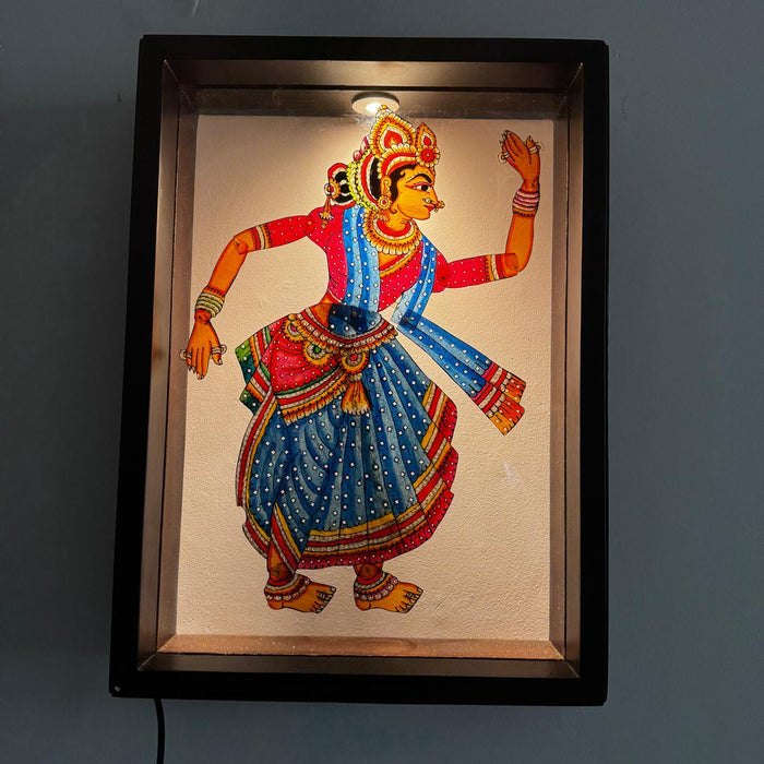 Framed Tholu Art Leather Painting with Inset Light (small)