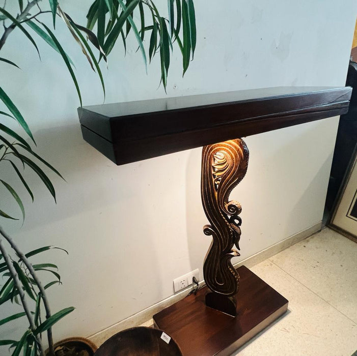 Vintage Style Console with Peacock Centerpiece, Gold Finish and a Top-lit Panel : Kavya 7