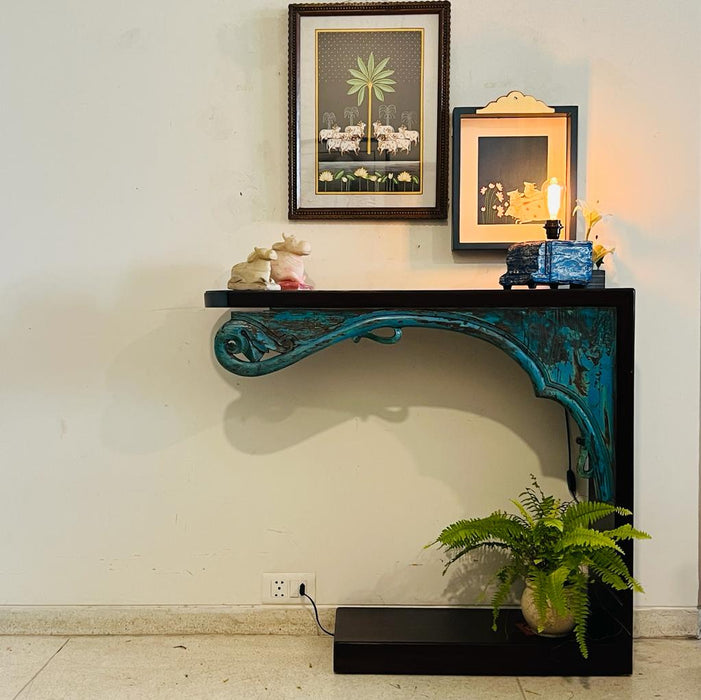 Console with Arched Panel in a turquoise distressed shade : Kavya 8