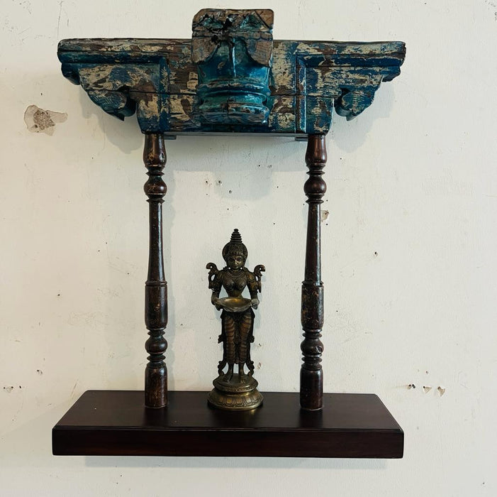 Kabshah:   Slender, Vintage  Wooden Jharokha with Deep Blue Highlights