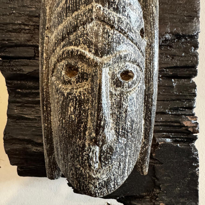 Wooden Mask Wall Art on Raw Wood Frame: Mukhauta 4