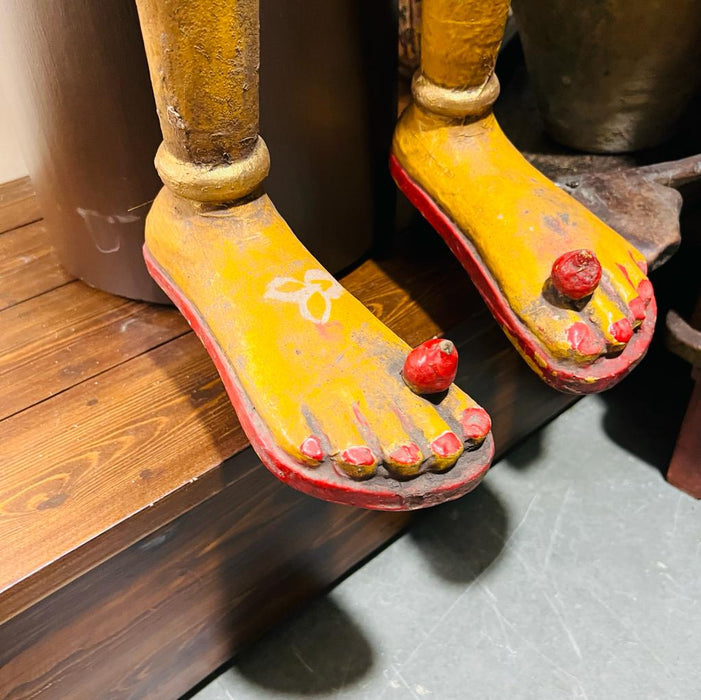Mahila 1  : Human Sized , Wooden, Handpainted Indian  Woman  Sculpture with Hinged Legs and Arms,