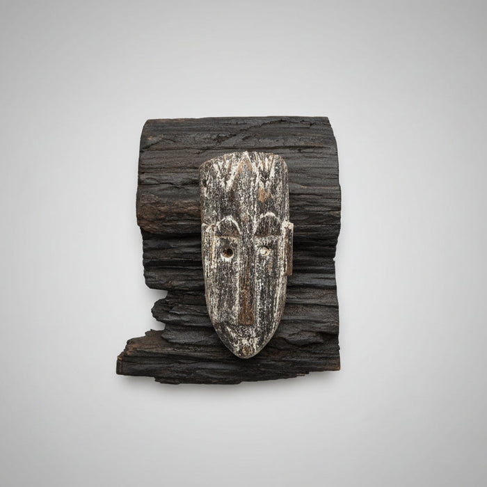 Wooden Mask Wall Art on Raw Wood Frame: Mukhauta 3