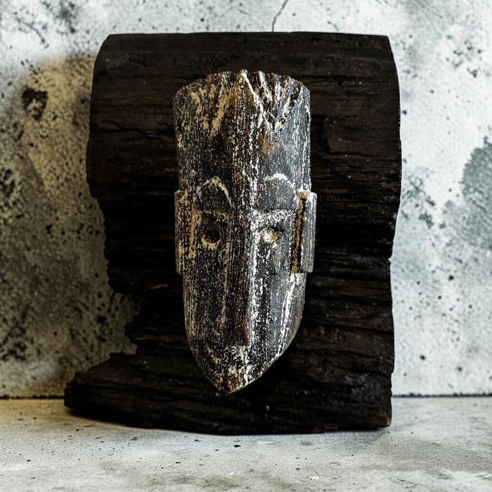 Wooden Mask Wall Art on Raw Wood Frame: Mukhauta 3