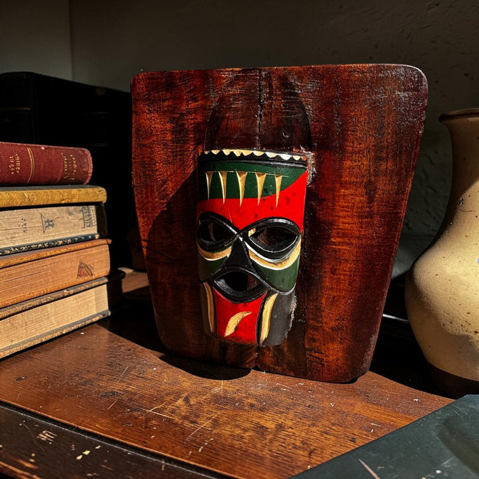 Cheerful African Mask on Wood Panel : Mukhauta 13