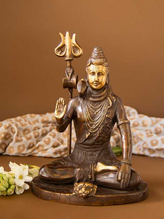 Blessing Shiva Seated on Tiger Skin Brass Idol