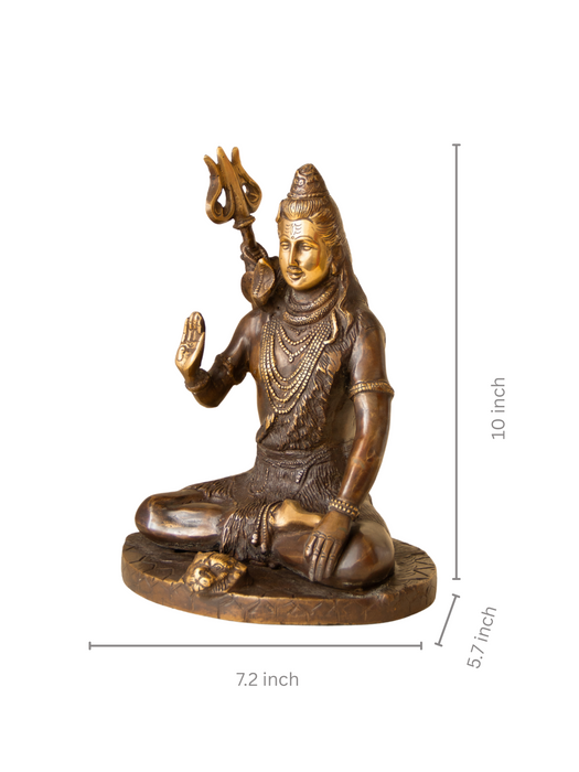 Blessing Shiva Seated on Tiger Skin Brass Idol
