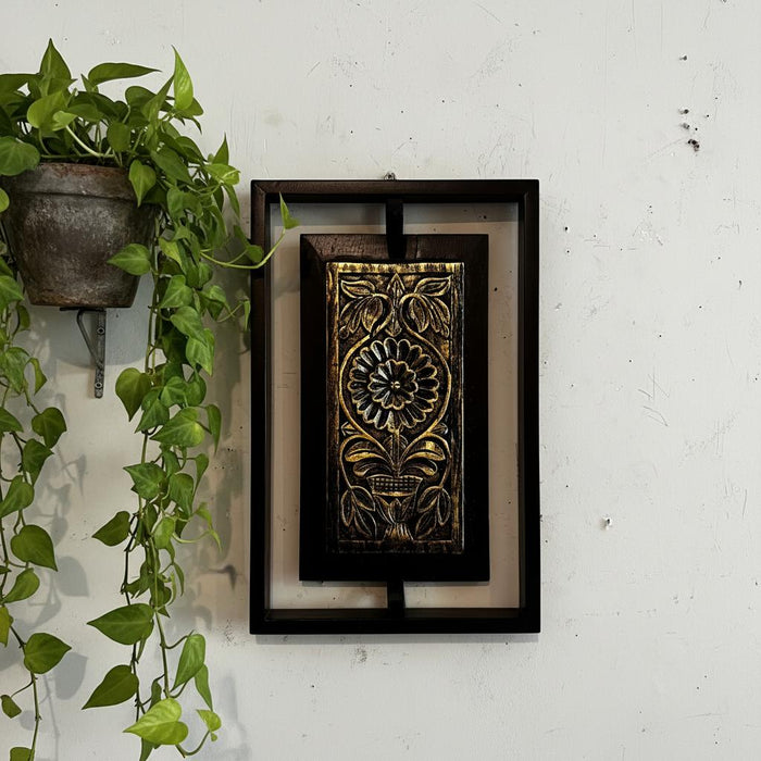 Framed Wooden Carving on Teak Wood Panel- Naksh 1