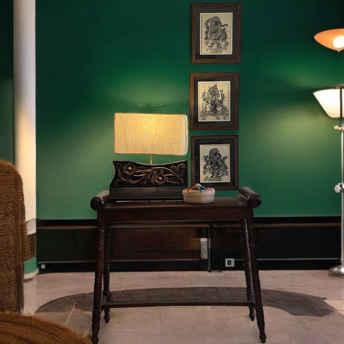 Noor 11 : Tall Floor Pedestal  Lamp  with intricate Carved panel and 2 Levels ( Shade Included )