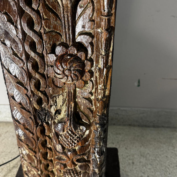 Carved Teak Wood Lamp : Noor 21  (Shade Included)