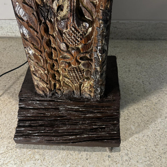 Carved Teak Wood Lamp : Noor 21  (Shade Included)