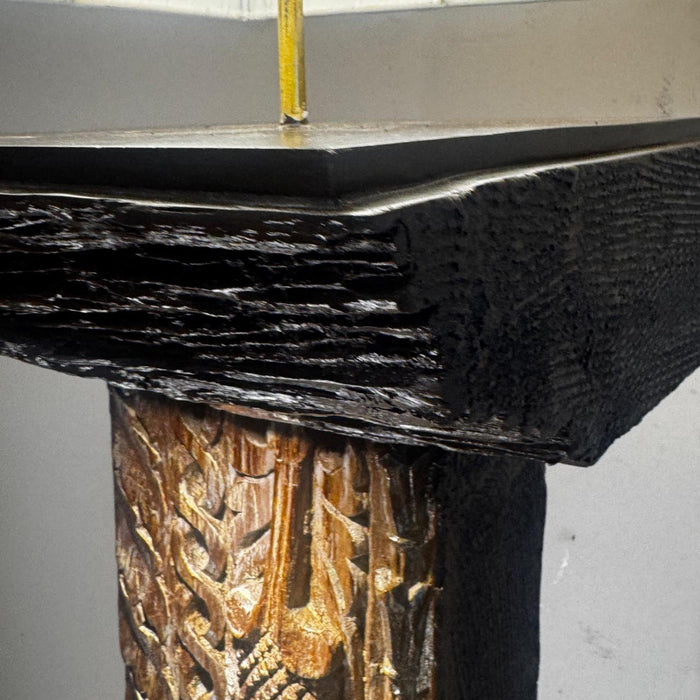 Carved Teak Wood Lamp : Noor 21  (Shade Included)