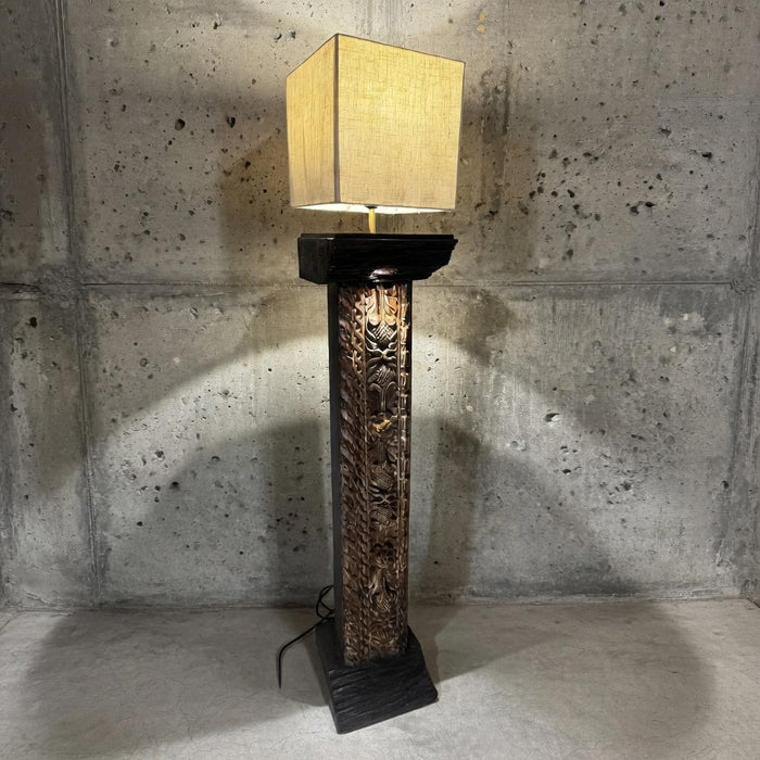 Carved Teak Wood Lamp : Noor 21  (Shade Included)