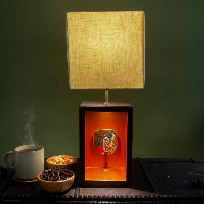 Japanese Fan Lamp with Kimono Figures : Noor 58 ( Shade Included)