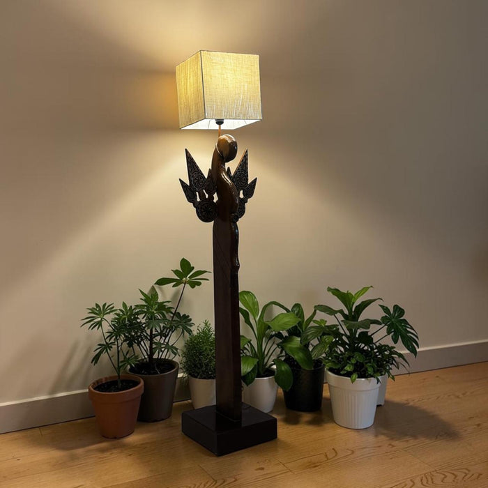 Peacock Teak Wood Lamp :  Noor 56