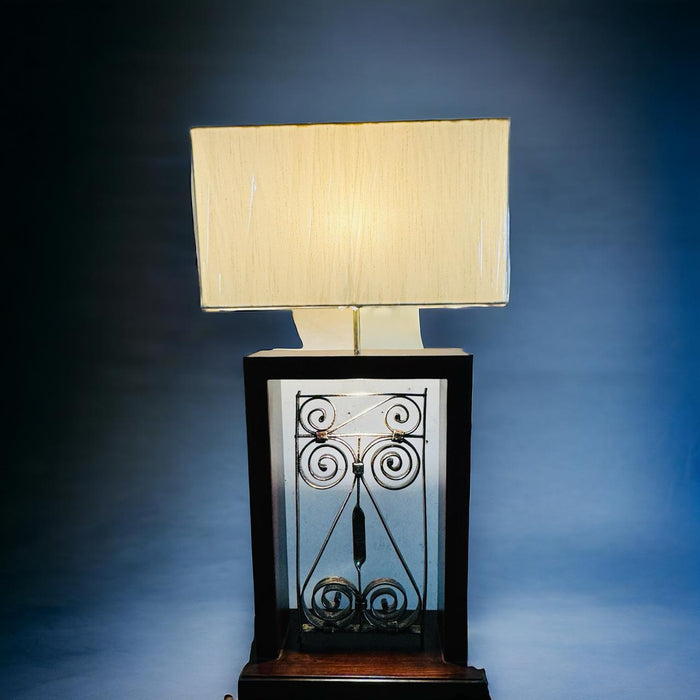 Noor 17 : Carved, Wooden  Panel Decorative Table  Lamp ( Shade Included )