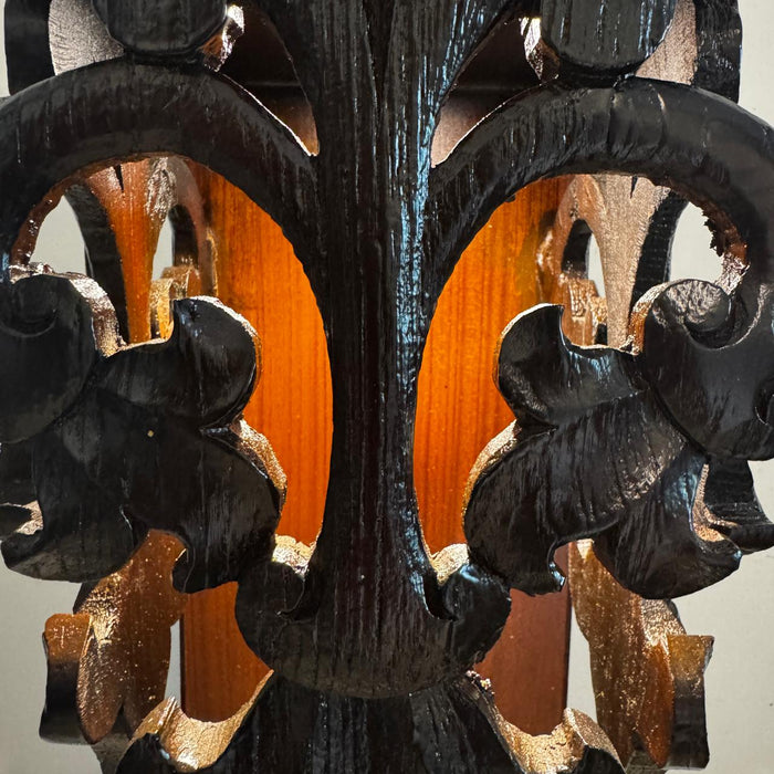 Vintage Carved Wooden Panel Lamp : Noor 27 ( Shade included)