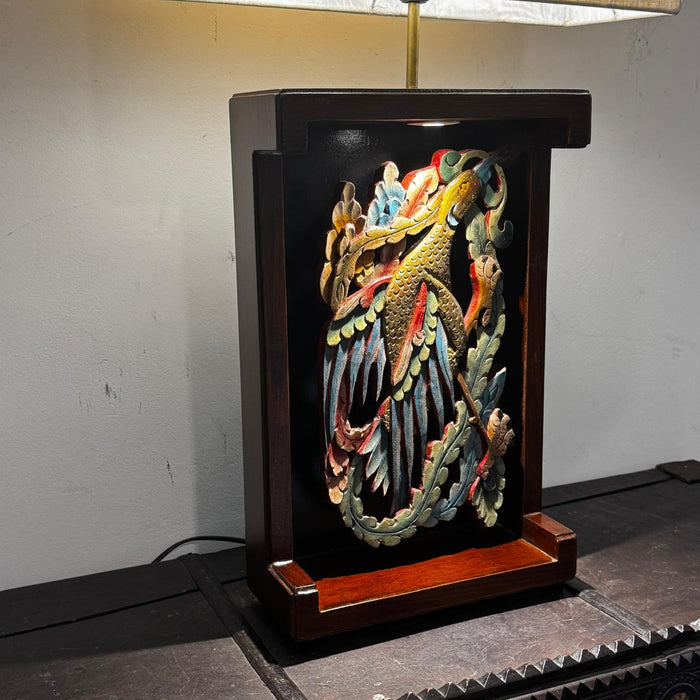 Crane Bird Wooden Lamp – Nature in Light : Noor 8 ( Shade Included )