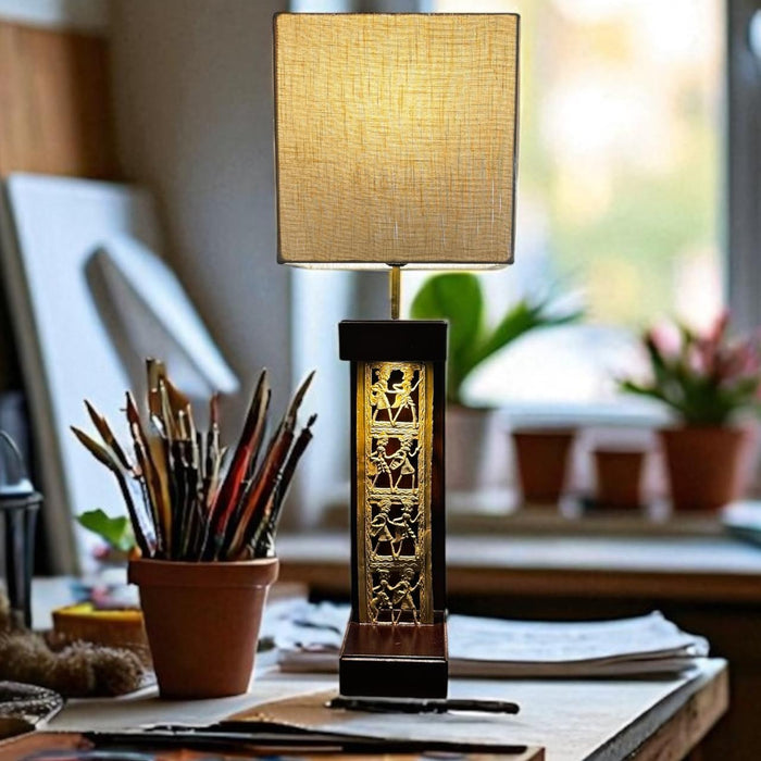 Dhokra Craft Brass Jali Lamp – Folk Art in Light : Noor 28 ( Shade Included)