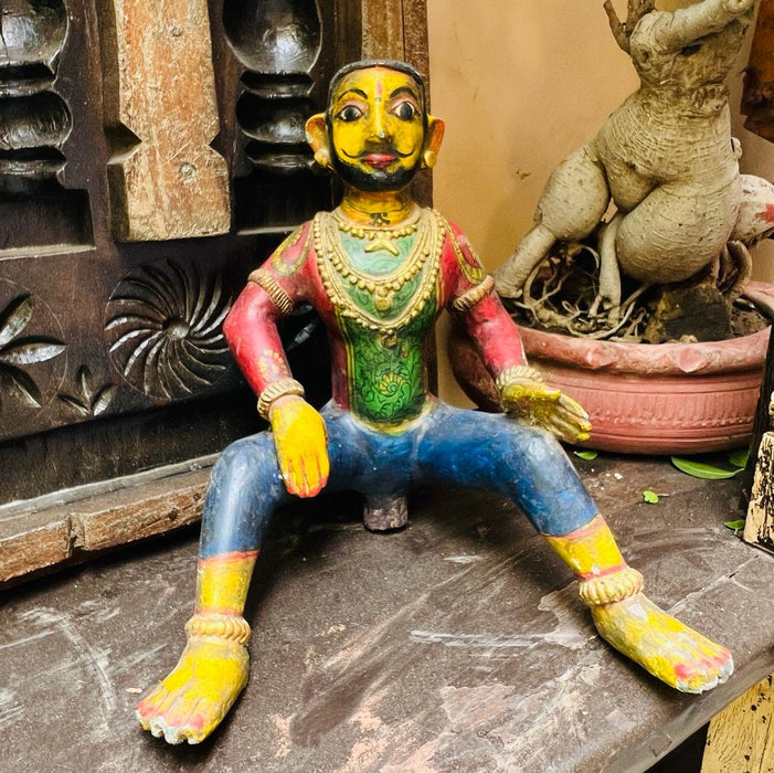 Purush   : Artisinal Wooden Indian Man Sculpture with Vintage Finish and Jewel Toned look (11 inches)
