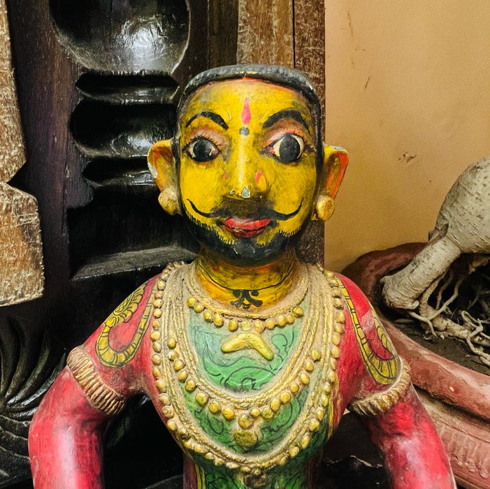 Purush   : Artisinal Wooden Indian Man Sculpture with Vintage Finish and Jewel Toned look (11 inches)