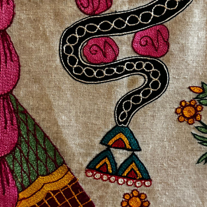 Large Embroidered Pichwai – Govinda with Floral & Cow Motifs