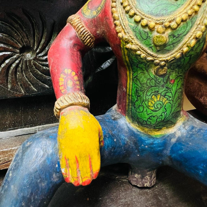 Purush   : Artisinal Wooden Indian Man Sculpture with Vintage Finish and Jewel Toned look (11 inches)
