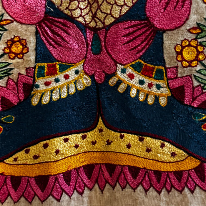 Large Embroidered Pichwai – Govinda with Floral & Cow Motifs