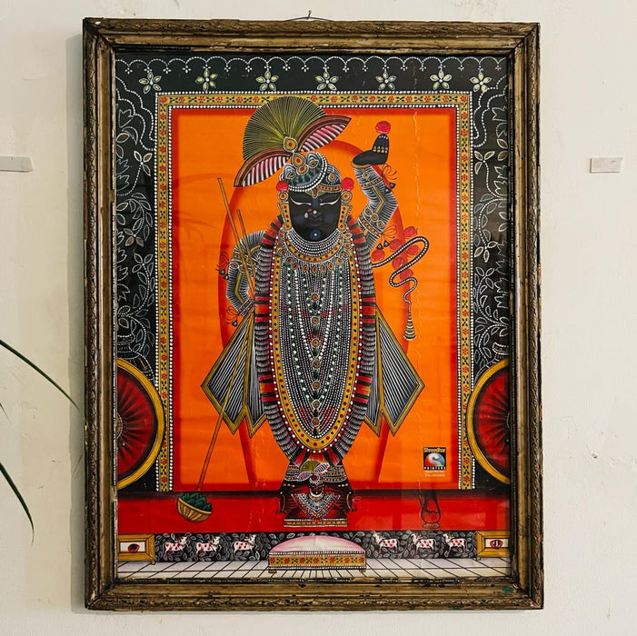 Shrinathji 2 :  Jewel Coloured Pichwai Print ( 26" , framed )