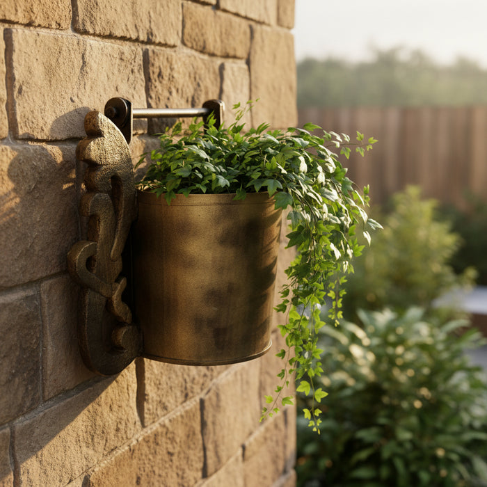 Metal Wall Planter with Teak Wood Accents-3